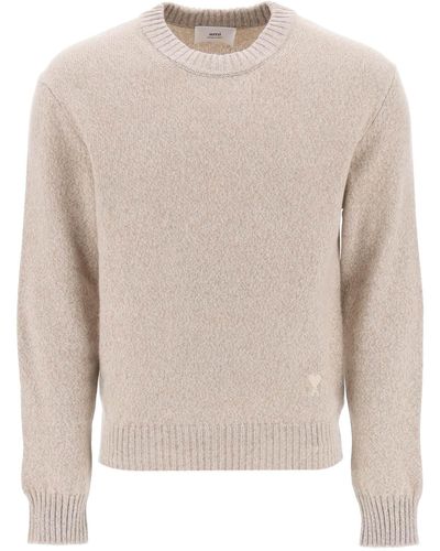 Ami Paris Cashmere And Wool Sweater - Natural