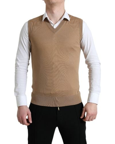Dolce & Gabbana Brown Wool Sleeveless Pullover Sweater - Multicolor