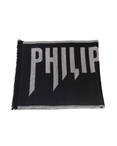 Philipp Plein Elegant Fringed Wool Blend Scarf - Black