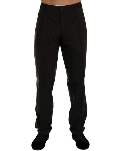 Dolce & Gabbana Dolce Gabbana Brown Striped Cotton Dress Formal Pants - Black