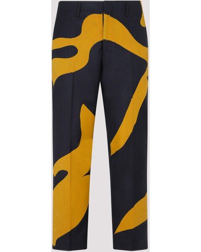 Dries Van Noten Navy Wool Paolo Trousers - Yellow