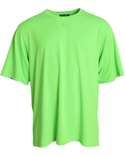 Dolce & Gabbana Neon Embossed Logo Crew Neck T-Shirt - Green