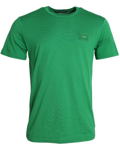 Dolce & Gabbana Logo Patch Cotton Crew Neck T-Shirt - Green