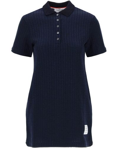 Thom Browne Mini Jacquard Knit Polo Dress In - Blue