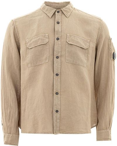 C.P. Company Relaxed Fit Linen Shirt - Natural