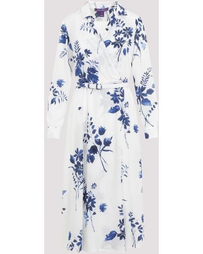 Ralph Lauren Collection White Aniyah Printed Viscose Midi Dress - Blue