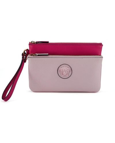 Versace Pink Calf Leather Pouch Bag - Multicolour