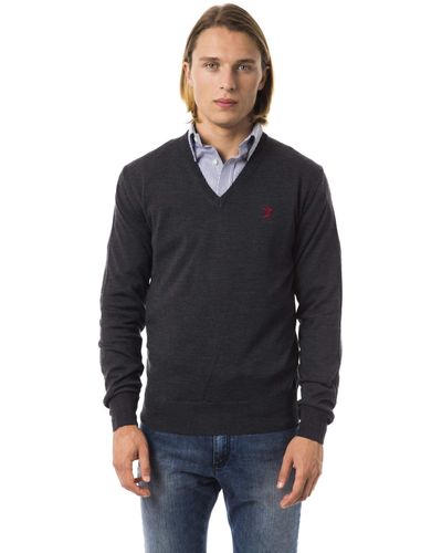 Uominitaliani V-neck Emroidered Sweater - Blue