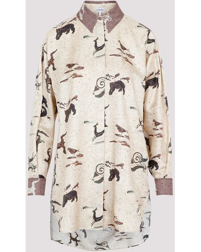 Loewe Beige Silk Animal Oversize Shirt - Natural