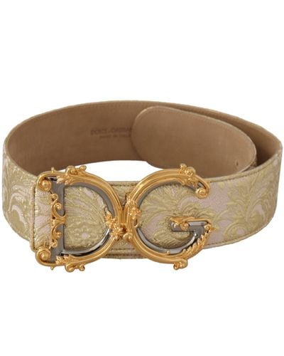 Dolce & Gabbana Pink Wide Waist Jacquard Dg Logo Gold Logo Buckle Belt - Metallic