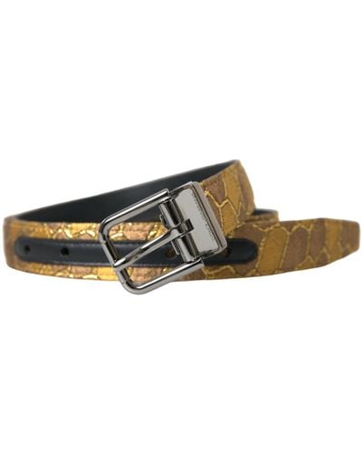 Dolce & Gabbana Leather Jacquard Metal Buckle Belt - Brown