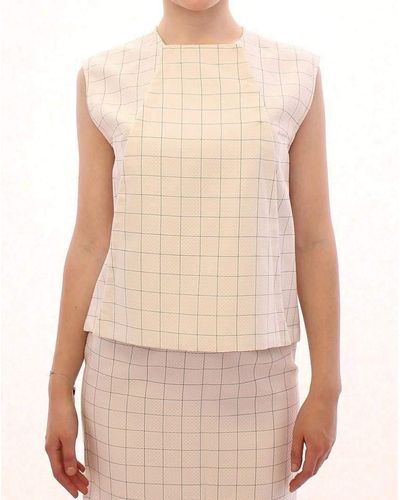 Andrea Incontri Cotton Checkered Shirt Top - Natural