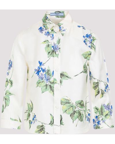 Prada White Silk Shirt - Blue
