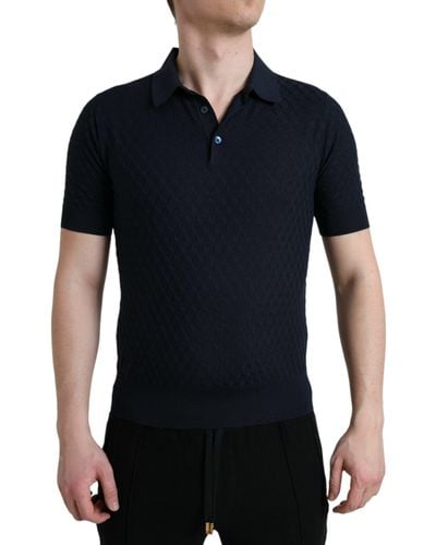 Dolce & Gabbana Dark Blue Collared Short Sleeve Polo T - Black