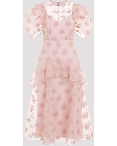 Erdem Ballet Pink Silk Short Sleeves Peplum Detail Dress