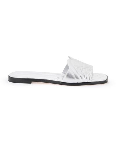 Alexander McQueen Laminated Leather Slides With Embossed Seal Logo - White