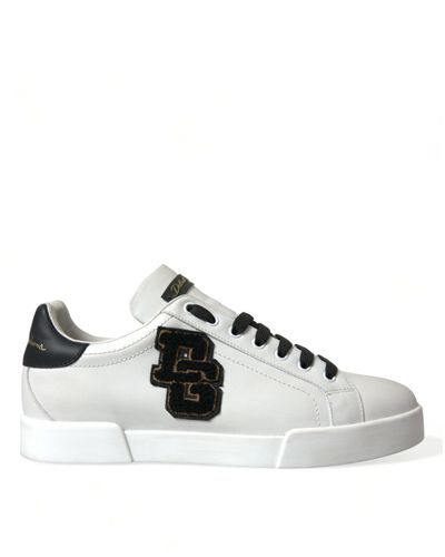 Dolce & Gabbana White Black Patch Portofino Trainers Shoes - Multicolour