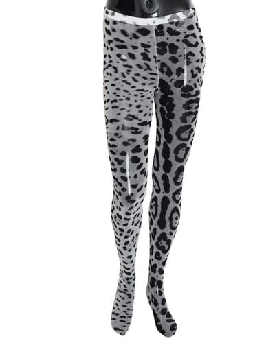 Dolce & Gabbana Gray Leopard Print Mesh Nylon Tights - Black