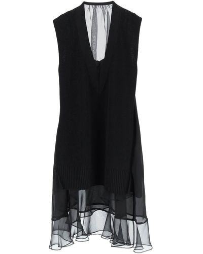 Sacai Midi Dress With Knitted Panel - Black