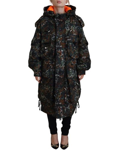 DSquared² Hooded Goth Camouflage Print Parka Coat Jacket - Black