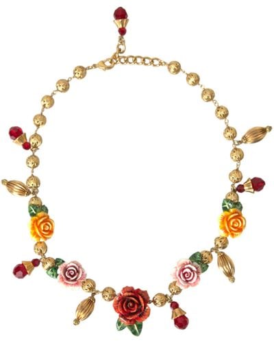 Dolce & Gabbana Roses Crystals Ball Chain Necklace - Metallic