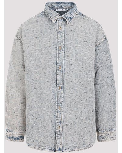 Acne Studios Beige And Blue Monogram Cotton Shirt - Grey