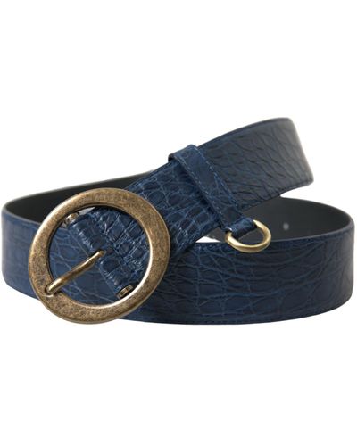 Dolce & Gabbana Leather Oval Buckle Wide Belt - Blue