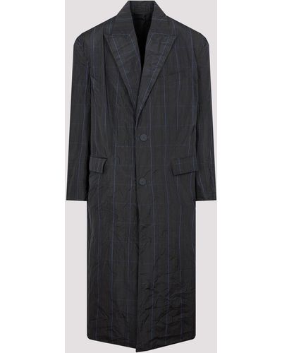 Balenciaga Gray Chechered Long Raincoat - Black