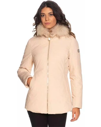 Yes-Zee Chic High-Collar Hooded Jacket With Fur - Natural