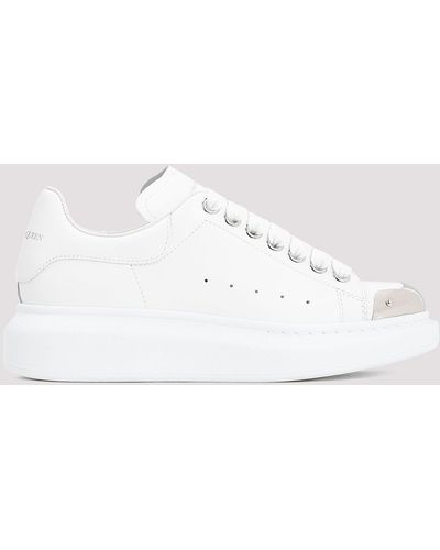 Alexander McQueen White Silver Leather Trainers