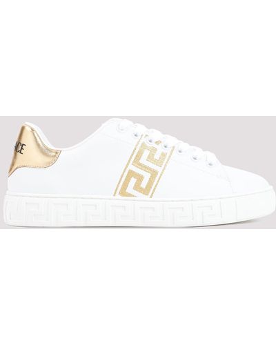 Versace White And Golden Leather Greca Trainers