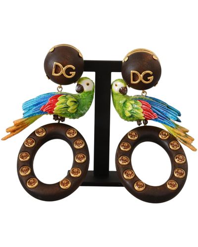 Dolce & Gabbana Chic Parrot Embellished Hoop Earrings - Green