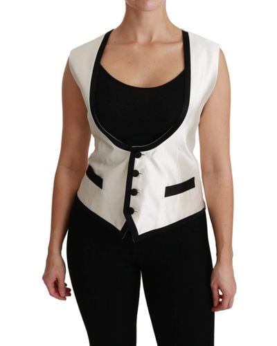 Dolce & Gabbana Sleeveless Waistcoat Slim Silk Top Vest - Black