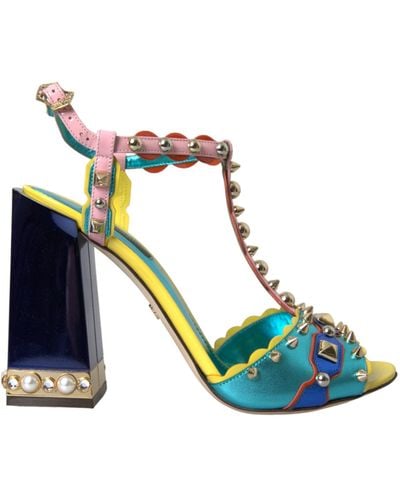 Dolce & Gabbana Studded Leather Sandals Shoes - Blue