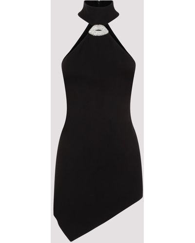 David Koma Black Silver Halter Neck Asymmetric Viscose Mini Dress