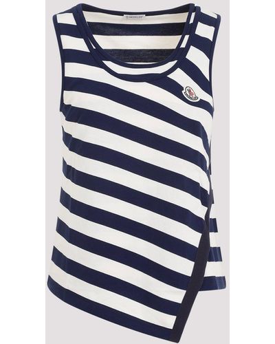 Moncler White And Blue Cotton Tank Top