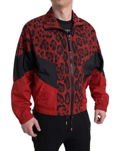 Dolce & Gabbana Red Leopard Nylon Full Zip Jumper