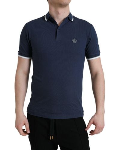 Dolce & Gabbana Elegant Crown Embroidered Polo T-Shirt - Blue