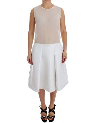 KOONHOR White Pleated Bottom Tank Sheath Transparent Dress