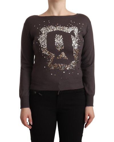 John Galliano Wool Sequined Long Sleeves Pullover Jumper - Black