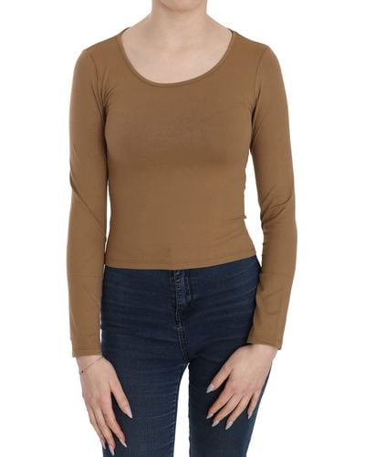 Gianfranco Ferré Long Round Neck Sleeve Fitted Tops Brown Tsh3931