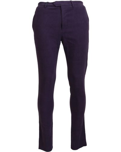 Bencivenga Purple Pure Cotton Tapered Mens Trousers - Blue
