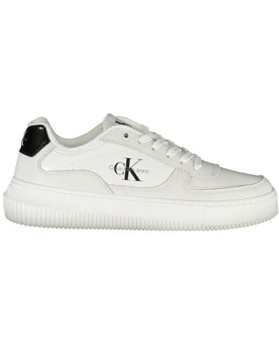 Calvin Klein Sleek Lace-Up Trainers With Contrast Details - White