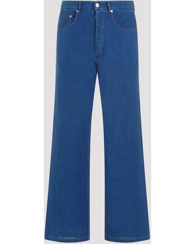 Palm Angels Indigo Blue Cotton Chambray 5 Pockets Trousers