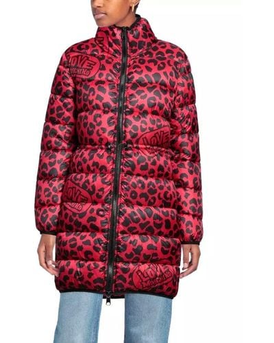 Love Moschino Elegant Leopard Print Polyester Down Jacket - Red