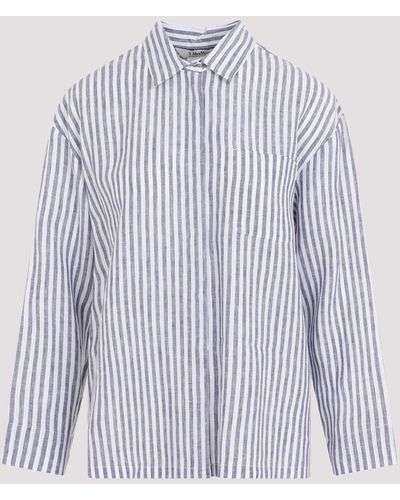 MAX MARA'S White Blue Renania Striped Linen Shirt - Purple