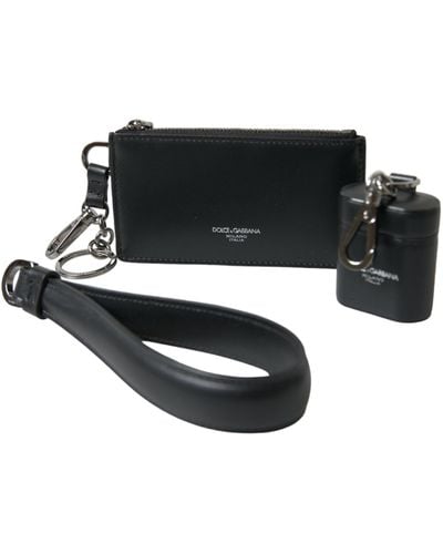 Dolce & Gabbana Black Leather Zip Logo Strap Multi Kit Airpod Case