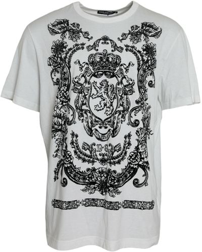 Dolce & Gabbana Lion Crown Logo Cotton Crewneck T-Shirt - Grey