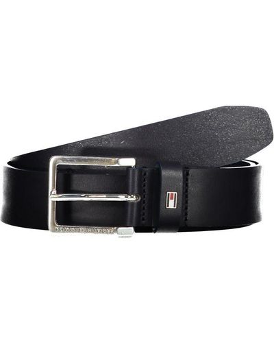 Tommy Hilfiger Elegant Leather Belt With Metal Buckle - Black