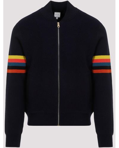 PS by Paul Smith Dark Navy Knitted Wool Bomber Jacket - Blue